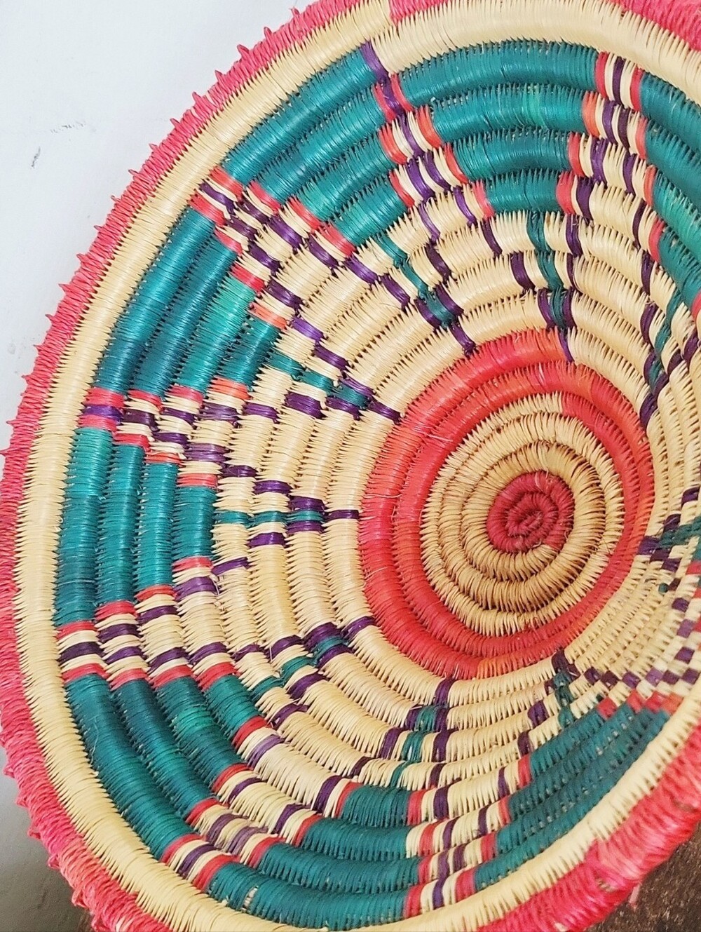 Vintage Boho African Woven Coil Pedestal Bowl - Picture 5 of 10
